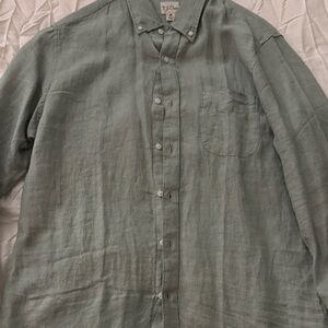 J. Crew Light Green Irish Linen Button-Down Shirt